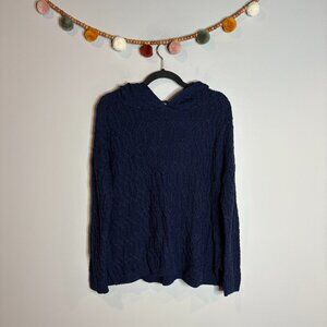 Soft Surroundings navy blue cable knit hooded sweater